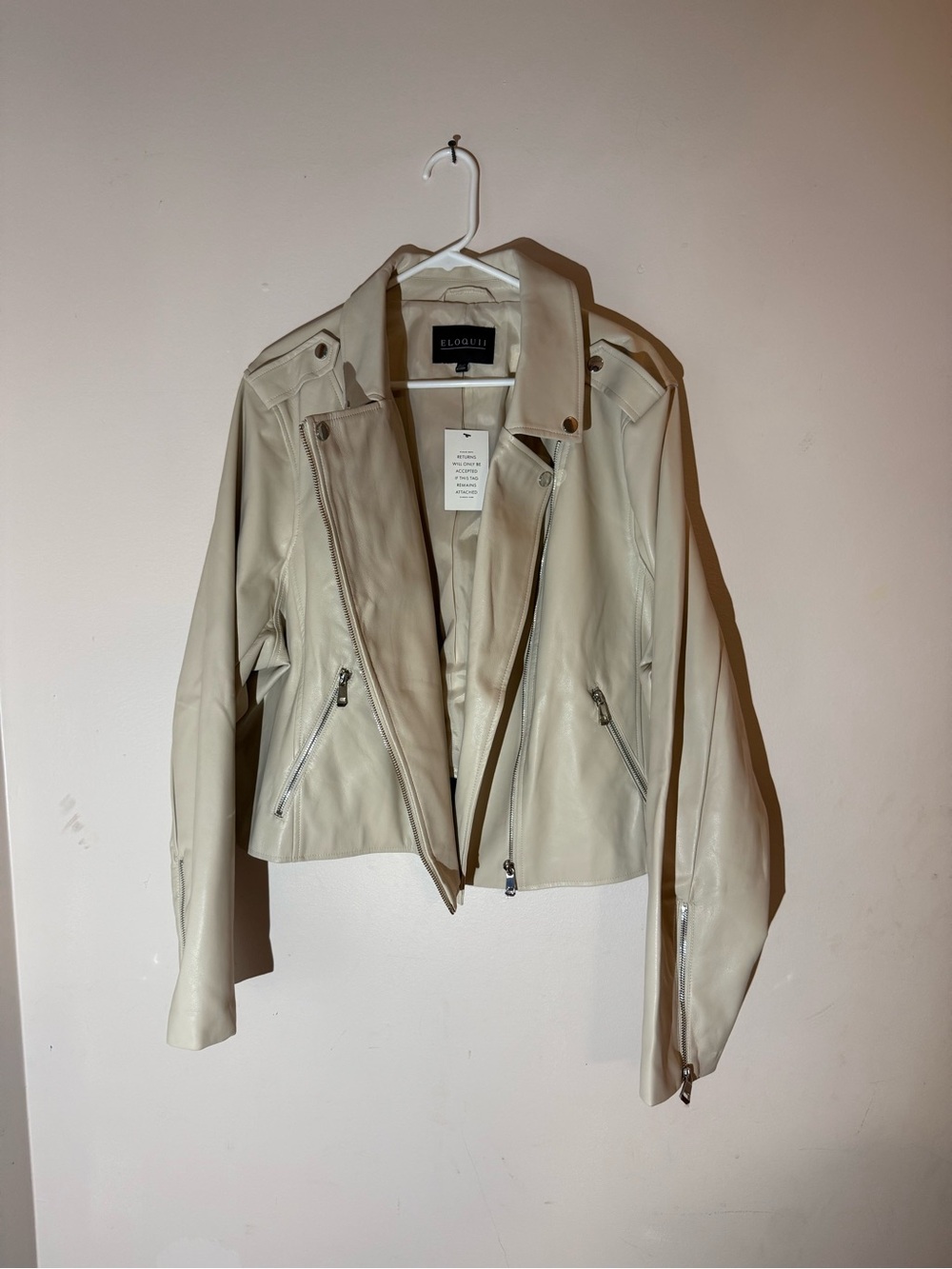 Eloquii Cream Leather Moto Jacket